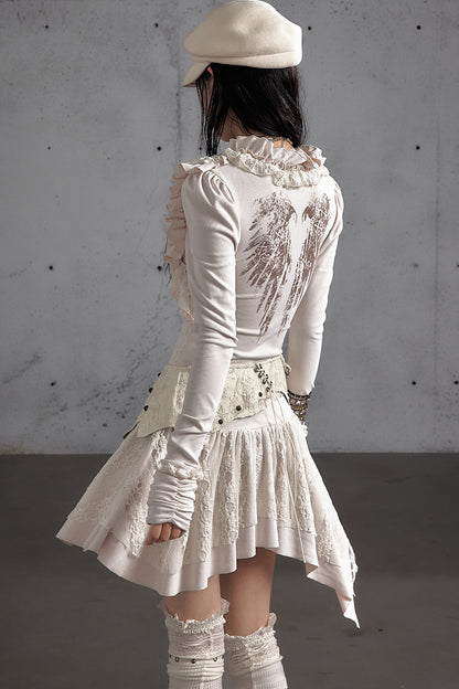 Punk Print Layered-Look Ruffle Irregular Dress