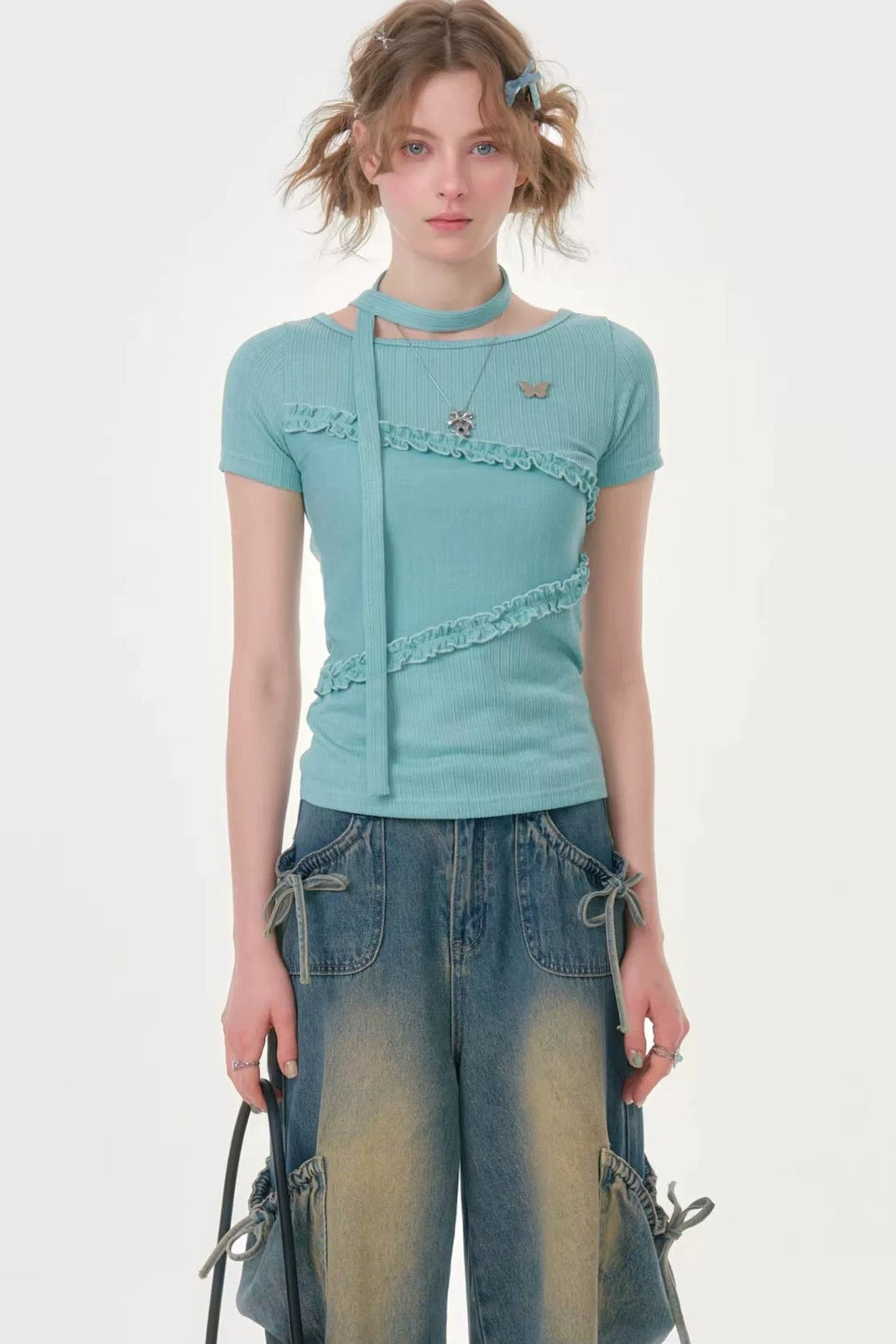 Misty Pleats Lace Ruffle T-Shirt