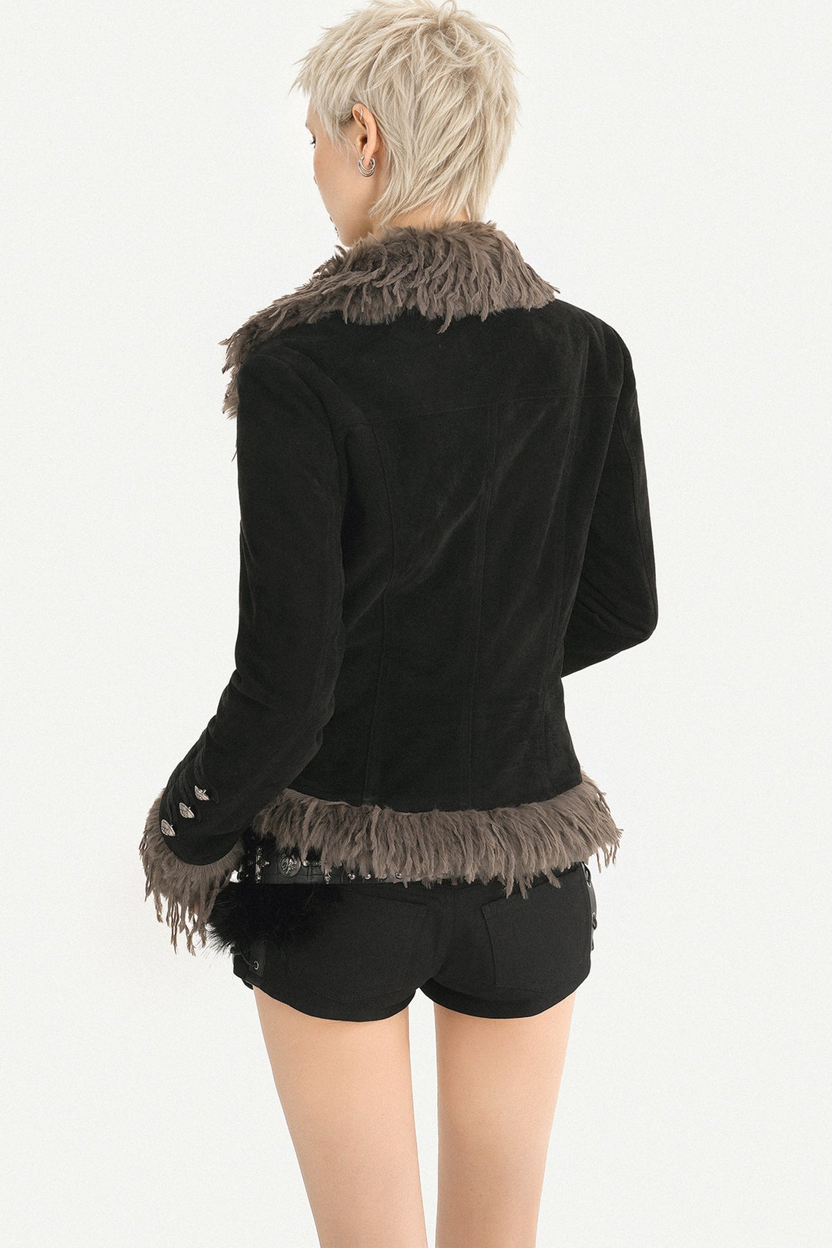 Retro Punk Black Fur Collar Jacket
