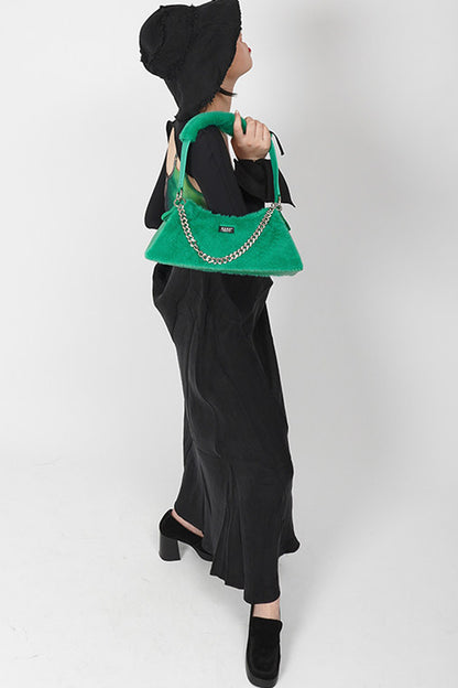 Solid Color Fur Underarm Crossbody Shoulder Bag
