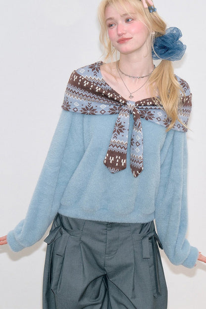 Blue Fair Isle Bow Sweater