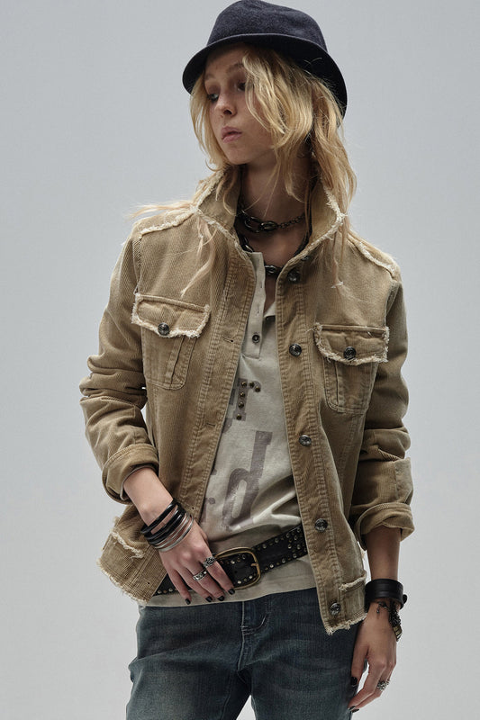 Distressed Corduroy Retro Jacket