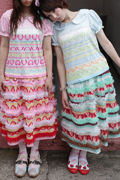 Strawberry Cake Lace Ruffle Skirt