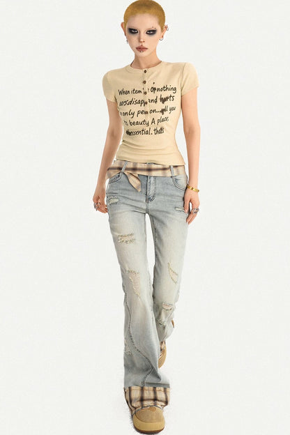 Schmales T-Shirt im koreanischen Stil mit Schriftprint