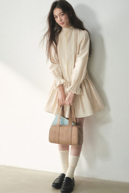 Lace High Collar Ruffle Dress