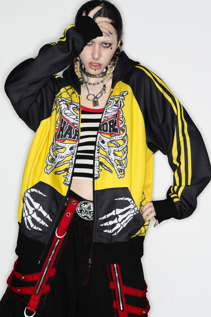 Skeleton Ribcage Hooded Zipper Jacket