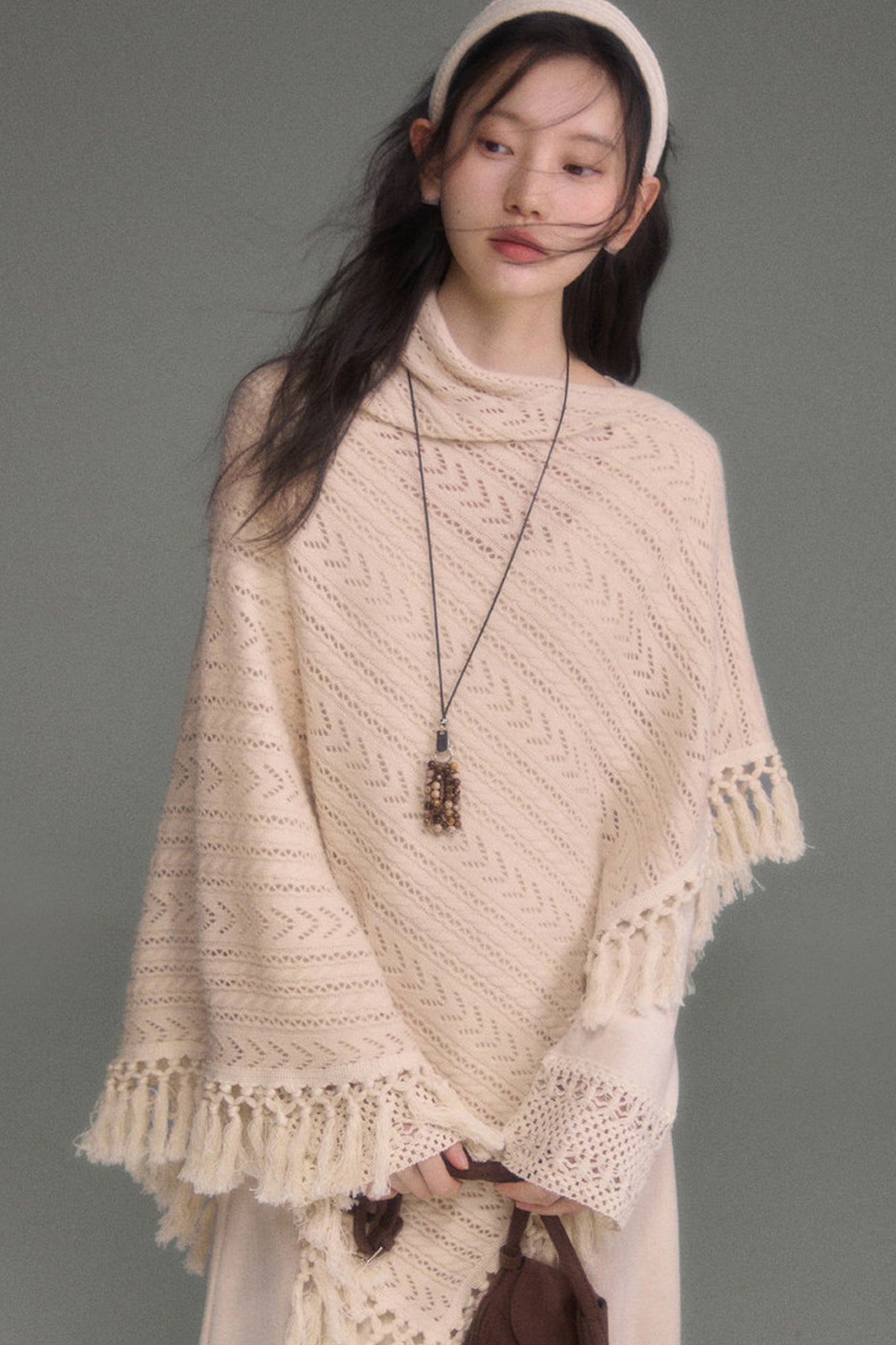 Tassel Knit Cape and Dress Set-Up