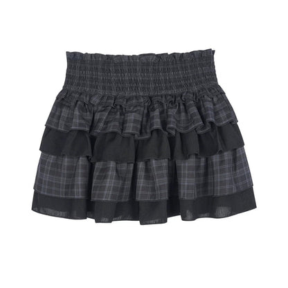 Plaid Tiered Waist-Cinching Skirt