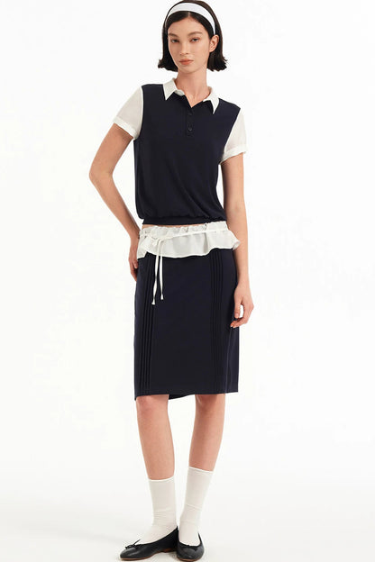 Contrast Patchwork Polo Top Set-Up