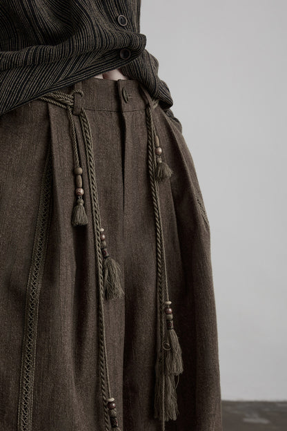 Multi-Belt Straight-Leg A-Line Wide Pants