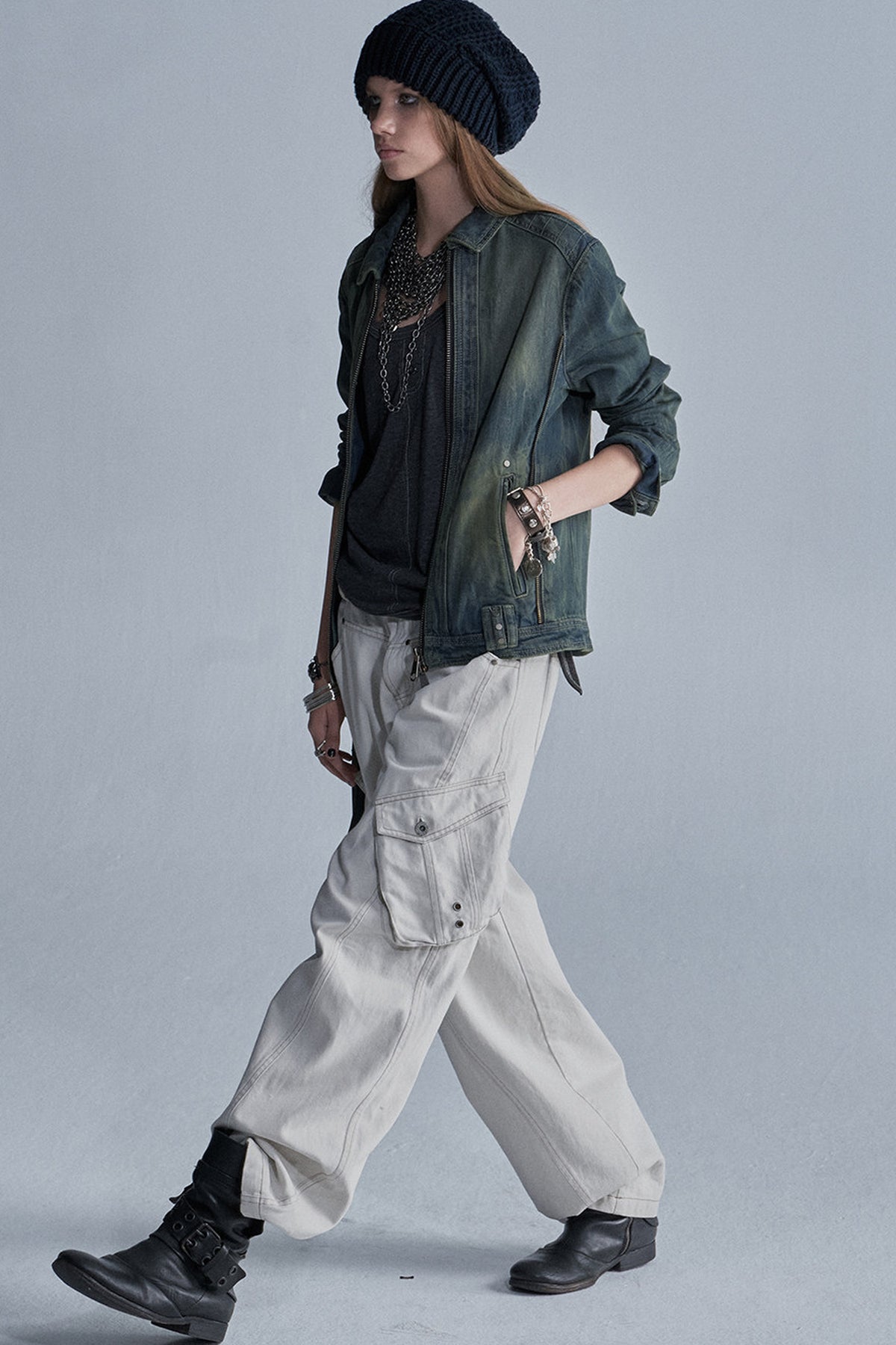 Distressed Zipper Segmented Jacket