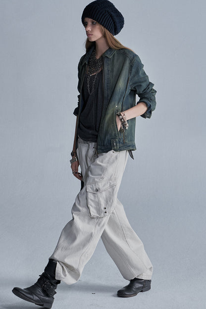 Distressed Zipper Segmented Jacket