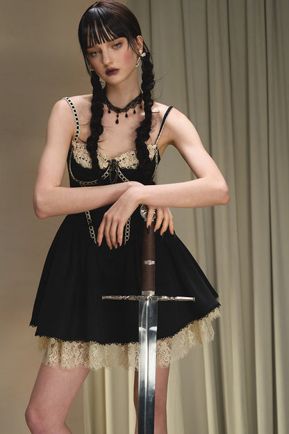 Black Boned Puff Strap Dress