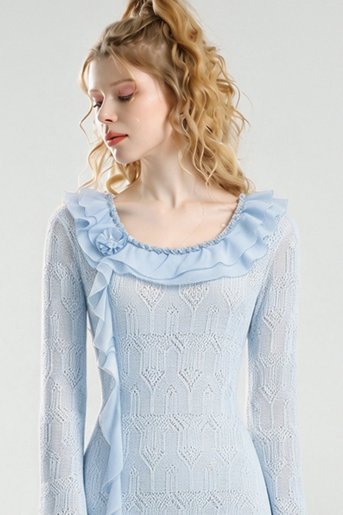 Blue Mist Ruffle Knit Dress