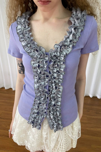 Purple Lace V-Neck Blouse