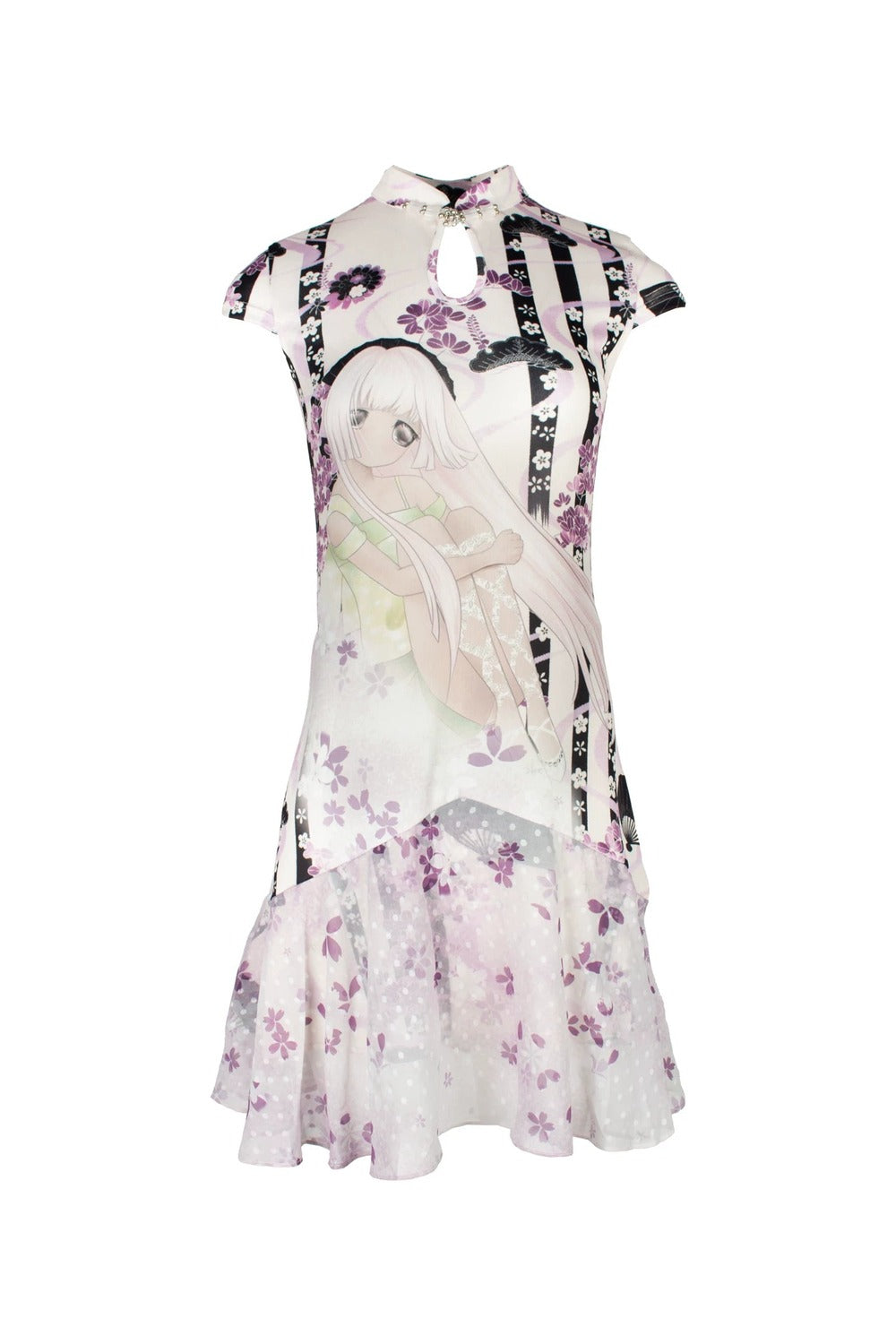 Lila Retro-Qipao-Kleid mit Blumenmuster