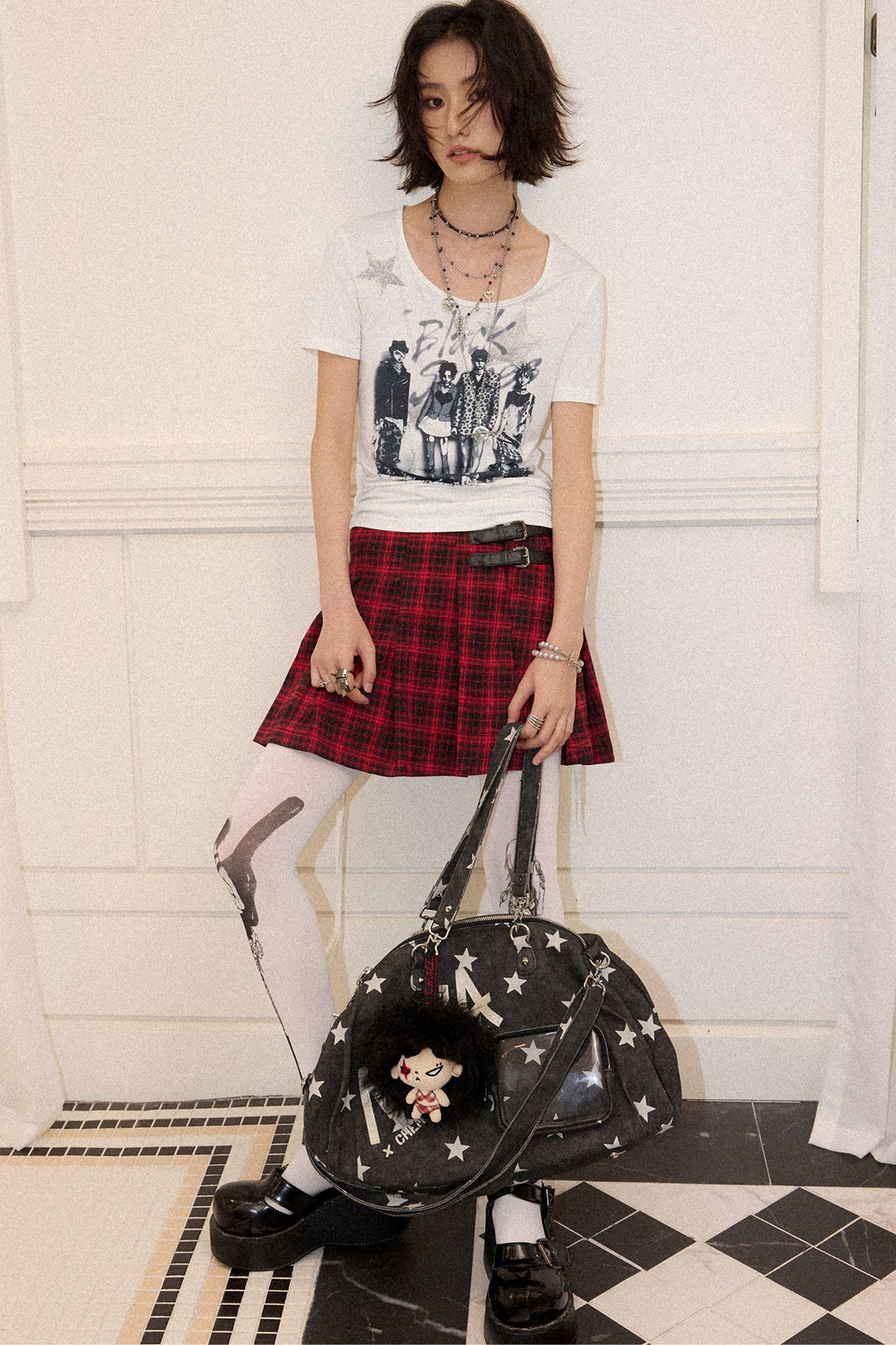 Portrait Print Drawstring Top