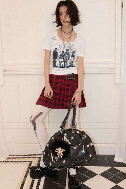 Portrait Print Drawstring Top