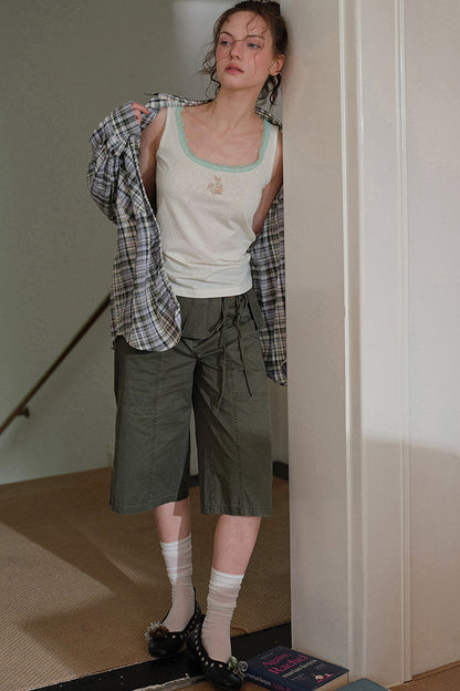 Pantaloni cropped a vita alta con orlo plissettato staccabile