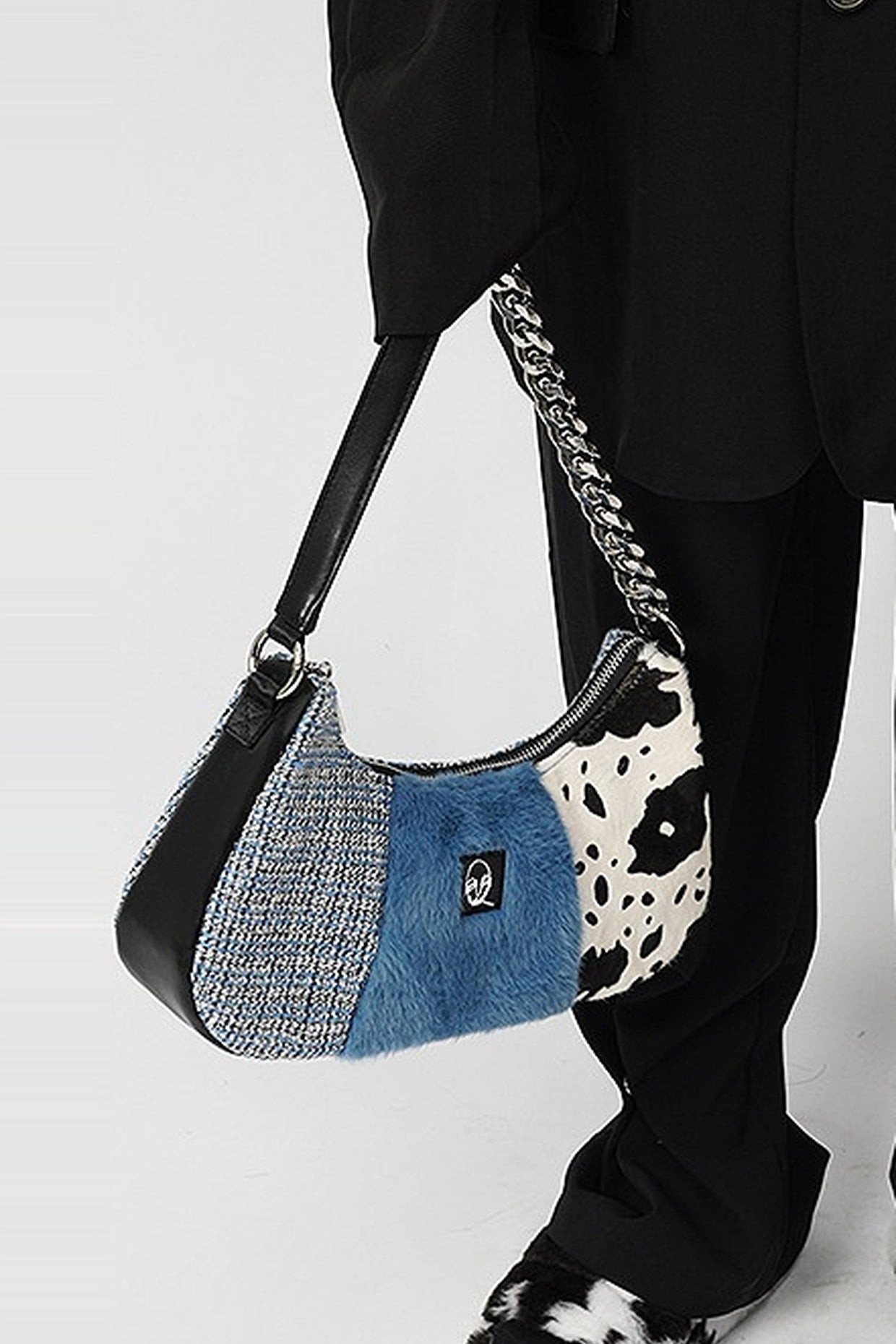 Genuine Leather Color-Block Crossbody Bag