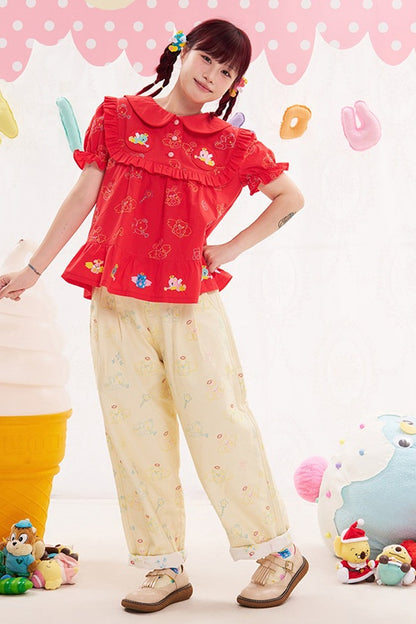 Blusa rossa con ricamo animale e angelo