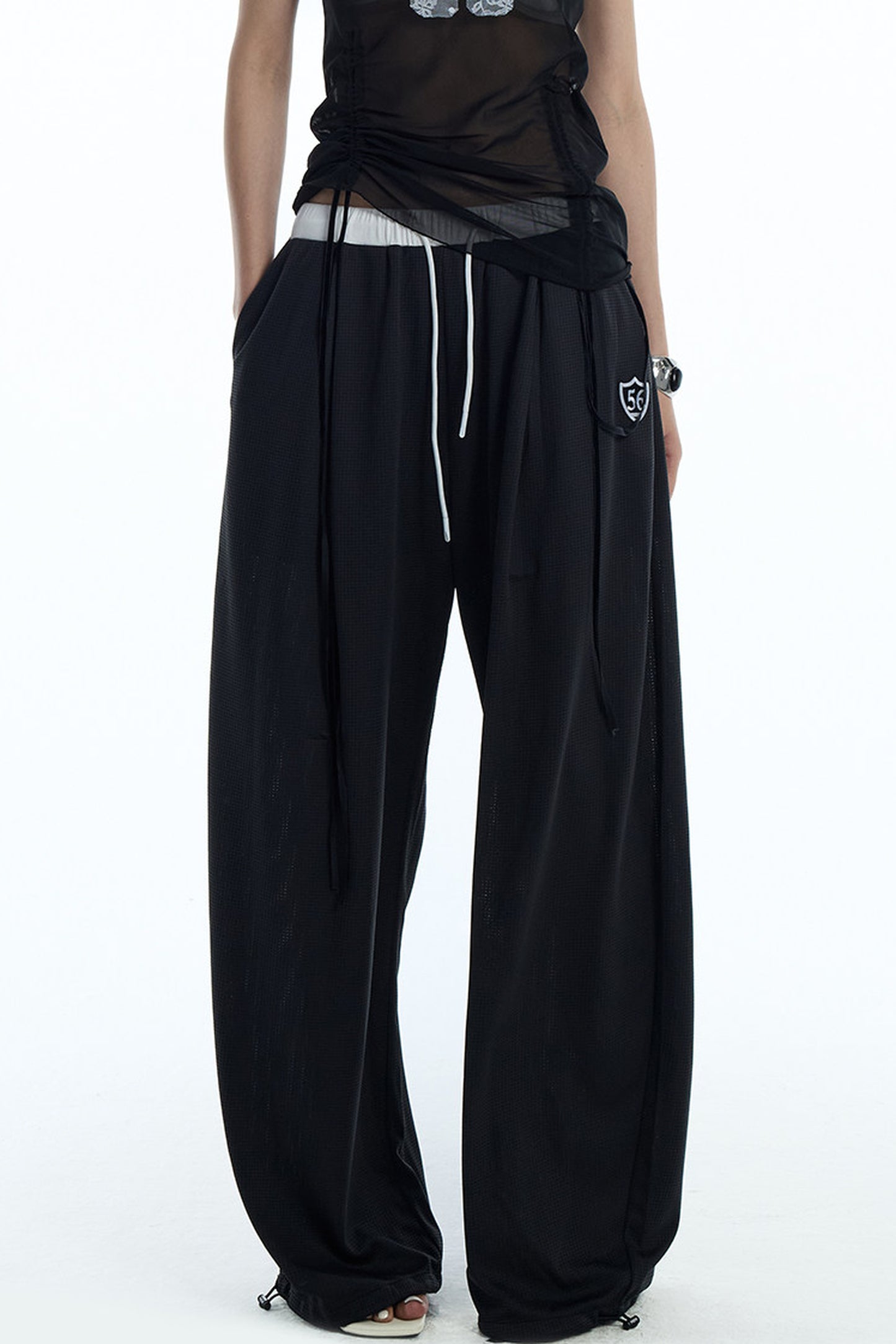 Black White Color-Block Sports Pants