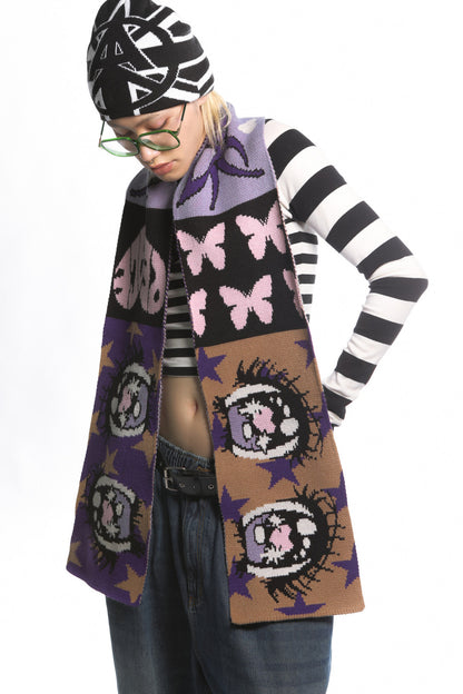Comic Eye Knitted Long Scarf Set-Up