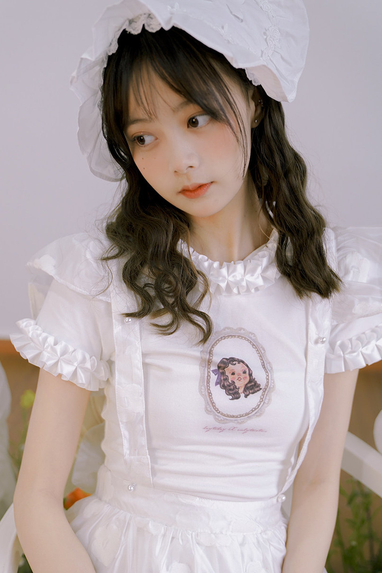 Doll Collar Butterfly Print Lace T-Shirt