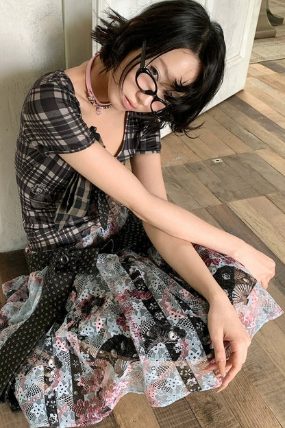 Cartoon Plaid Tie Top