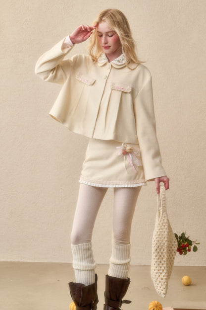 Strawberry Ribbon Tie Embroidered Top and Skirt Set-Up