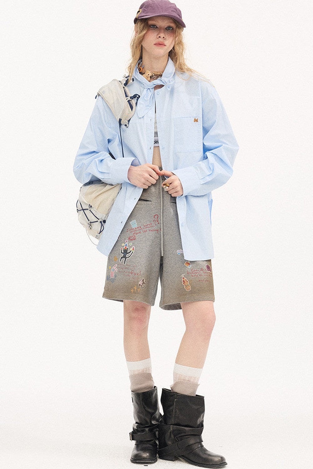 Washed Cotton Scarf-Style Blouse