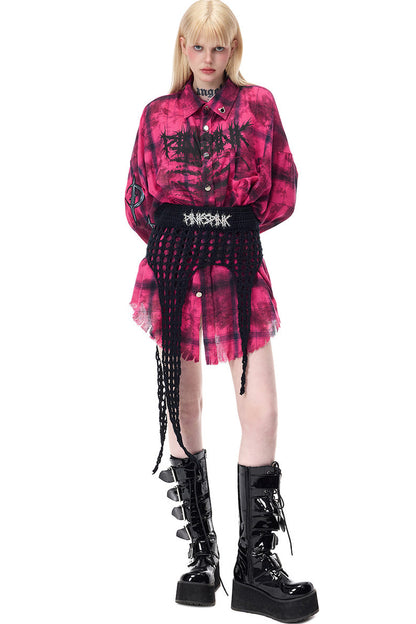 Distressed Pink Plaid Blouse