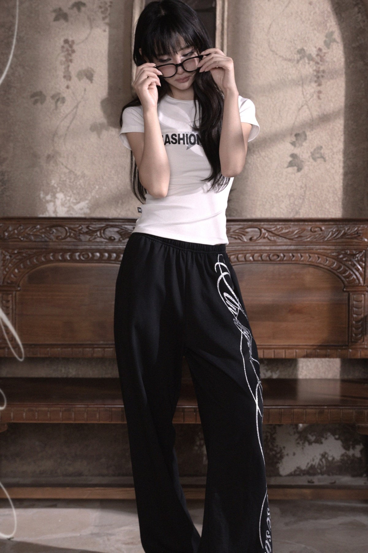 Silver Glitter Print Short T-Shirt