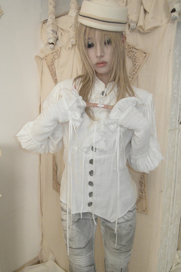 Accordion Pleated Puff Sleeve Blouse