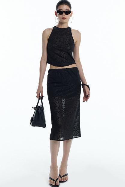 Lace Jacquard Tank Top and Skirt Set-Up