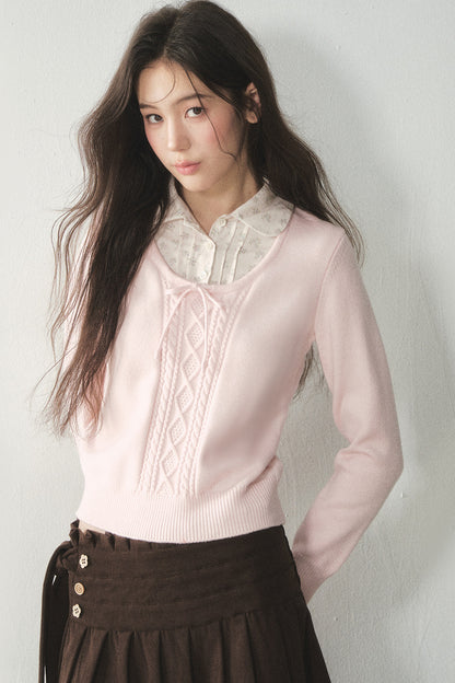 Floral Collar Tie Sweater