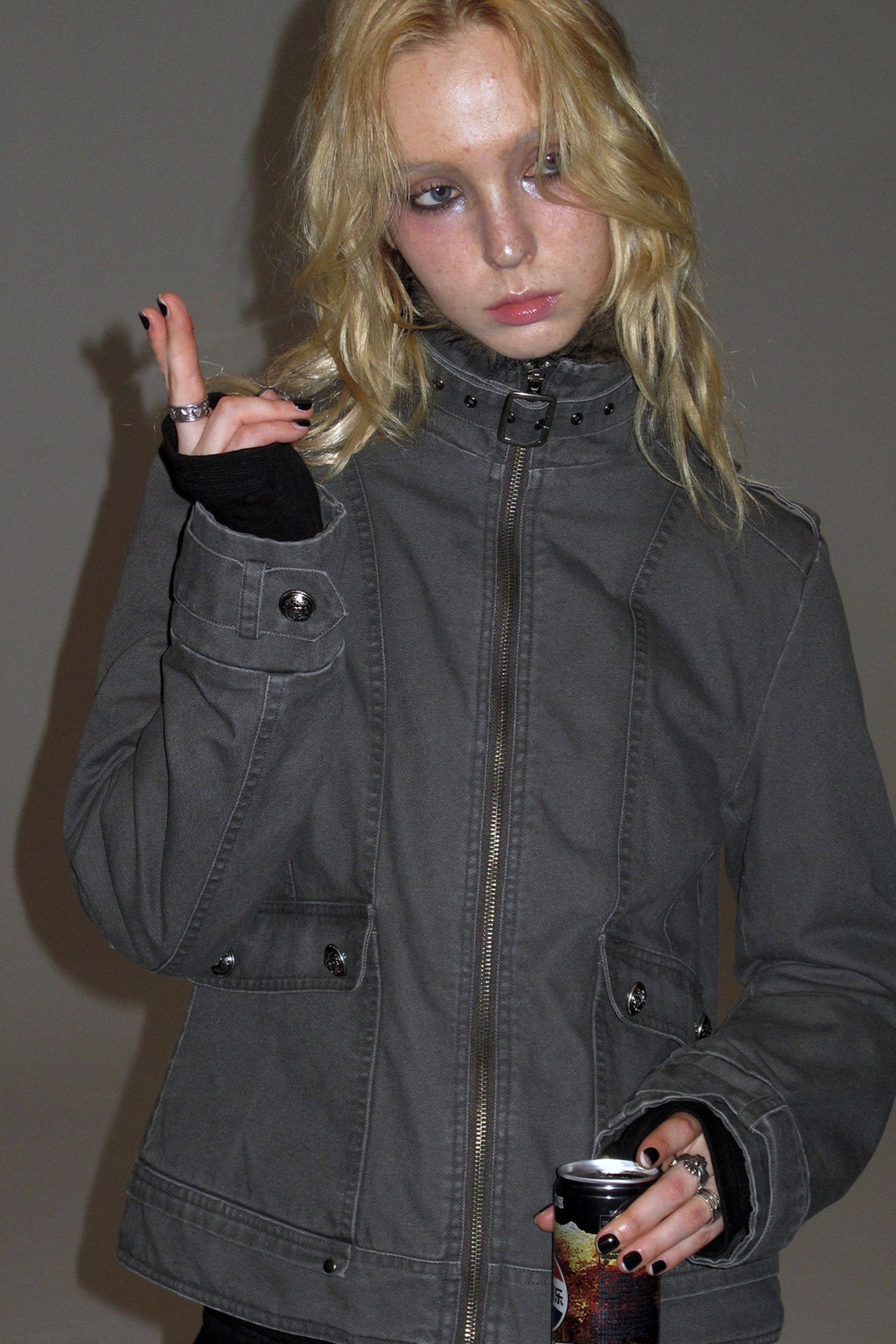 Detachable Fur Collar Punk Jacket