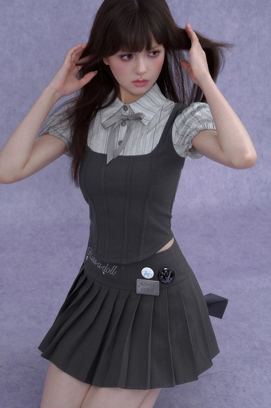 Faux Fishbone Puff Sleeve Top Set-Up