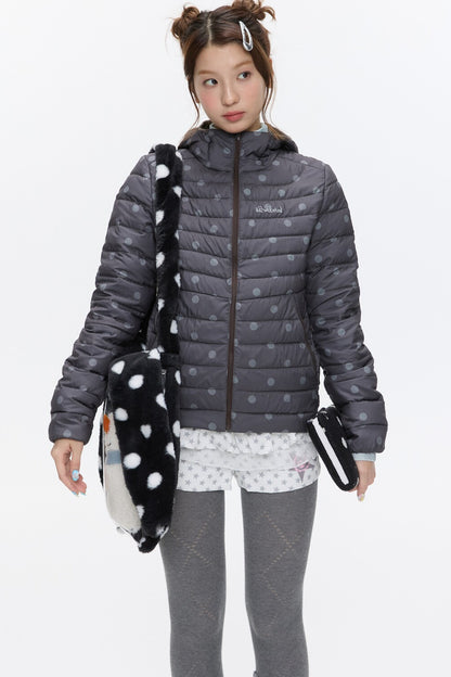 Hooded Ribbed Polka Dot Down Jacket