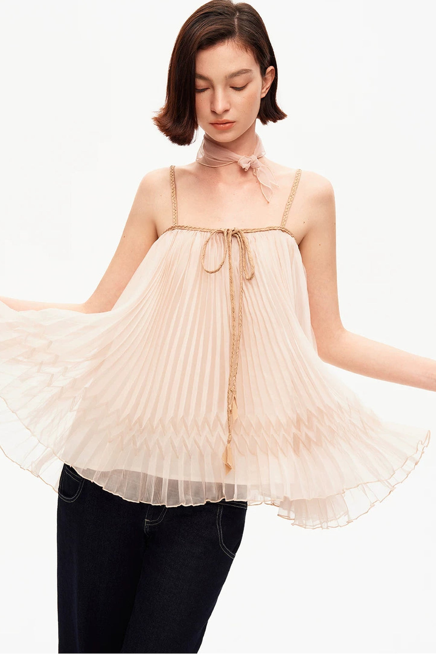 Chiffon Pleated Suspender Top