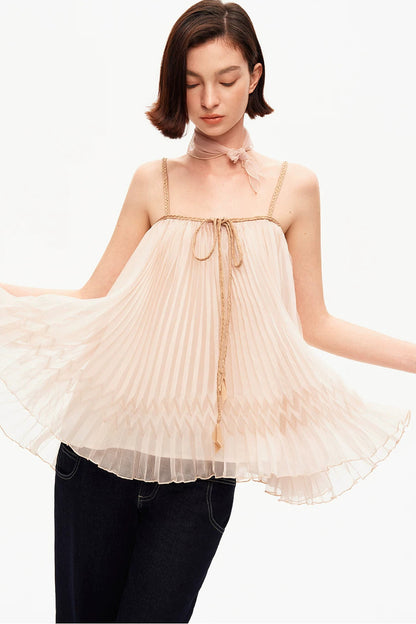 Chiffon Pleated Suspender Top