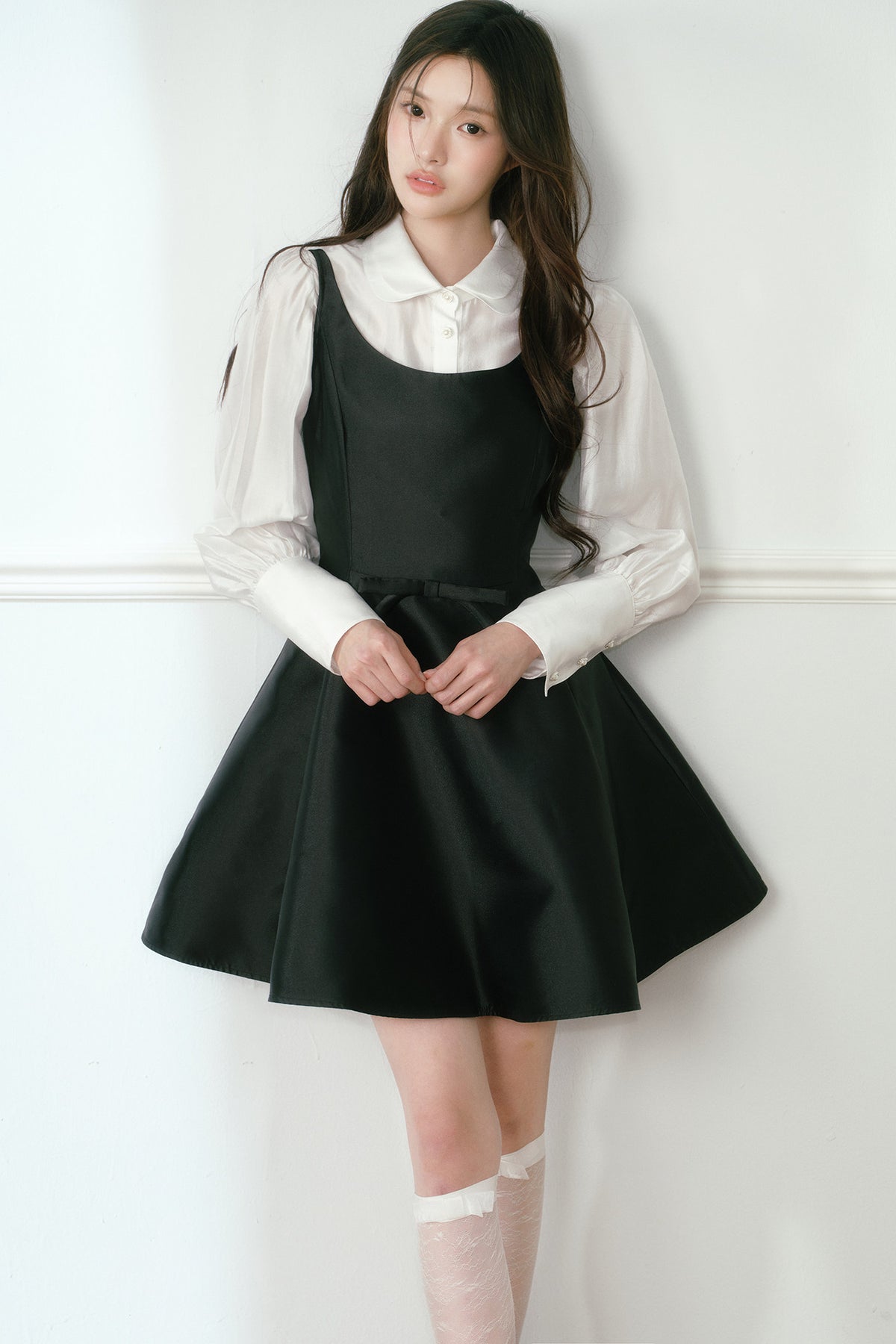 Glossy Black Spaghetti Strap A-Line Dress