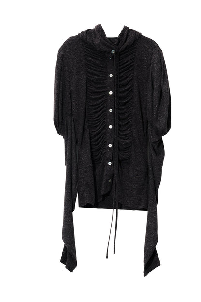 Pleated High-Neck Knit Base Layer Top
