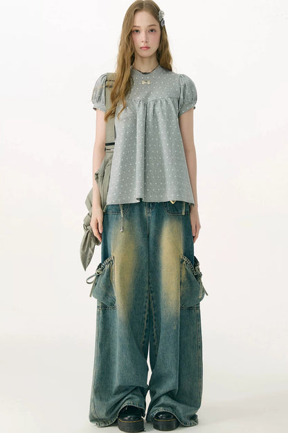 Dream Gray Polka Dot Blouse