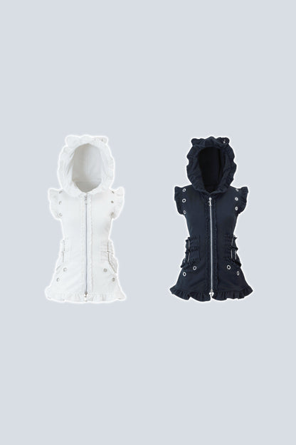 Hooded Cat Ear Vest Shorts Set-Up