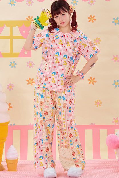 Bunte Patchwork-Hose mit weitem Bein