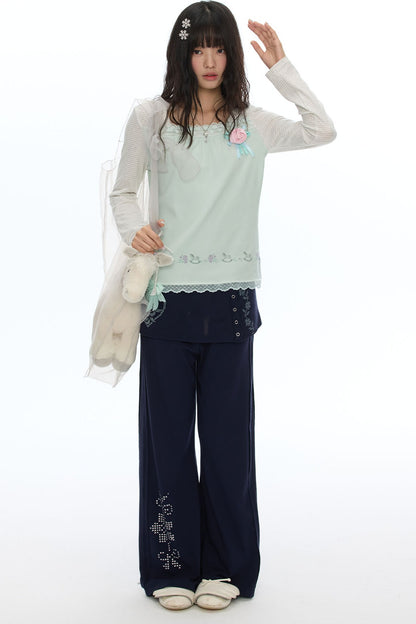 Striped Patchwork Lace Top