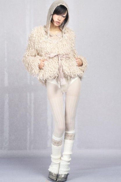 Hooded Lace Knit Patchwork Bodysuit