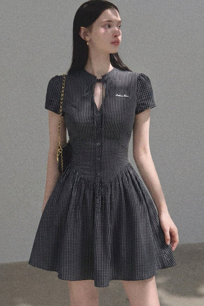 Plaid Waist-Tightening Dress