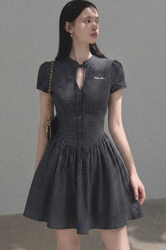 Plaid Waist-Tightening Dress